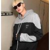 Clothing The Korean Fashion | Stitching Contrast Color Hooded Sweater Black And Gray