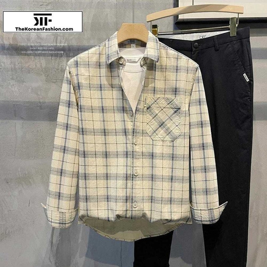 Casual Style Clothes The Korean Fashion | Summer Thin Plaid Casual Long-Sleeved Shirt