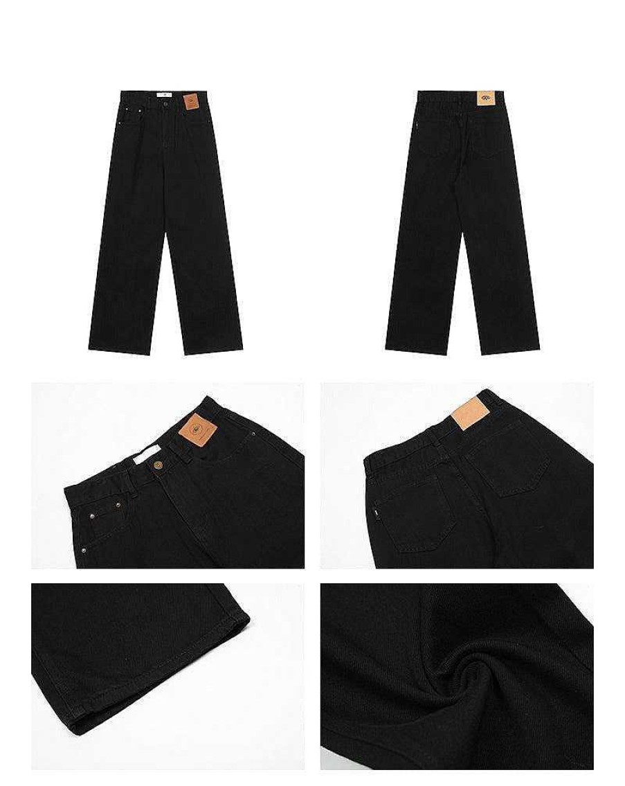 Clothing The Korean Fashion Jeans | Black Wide Leg Drape Jeans