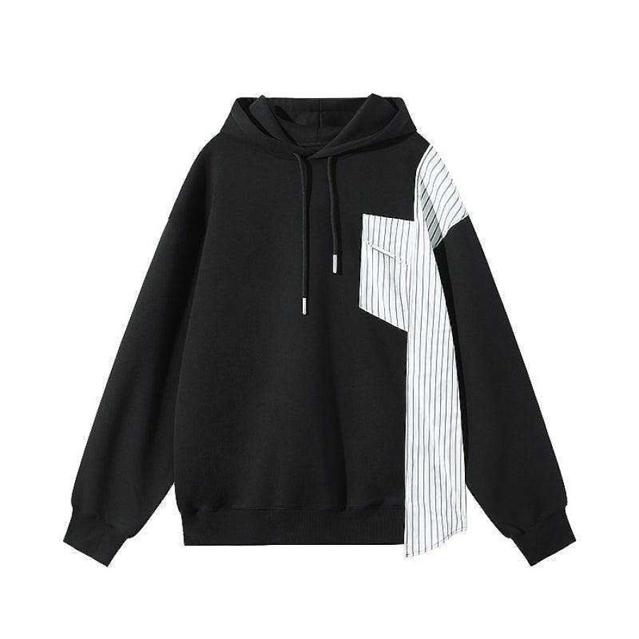 Clothing The Korean Fashion | Striped Patchwork Hoodie