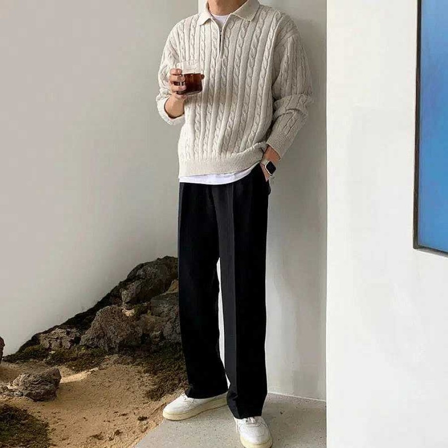 Clothing The Korean Fashion | Half-Zip Cable Knit Sweater