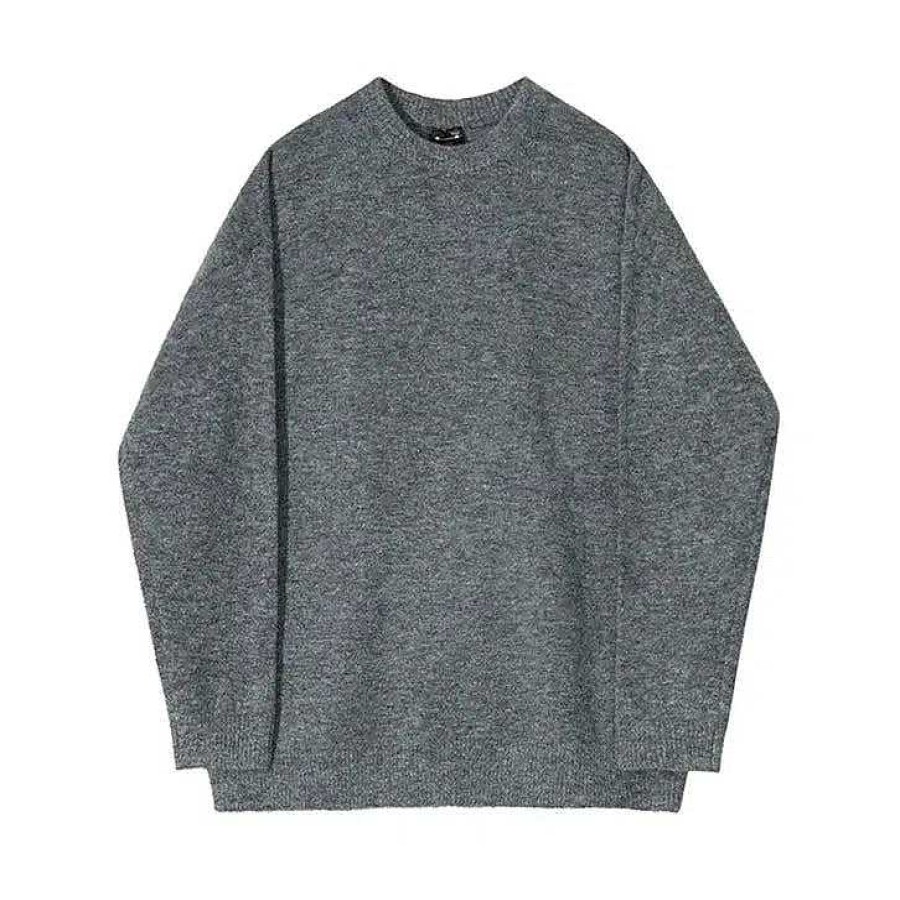 Clothing The Korean Fashion | Mohair Round Neck Sweater Grey