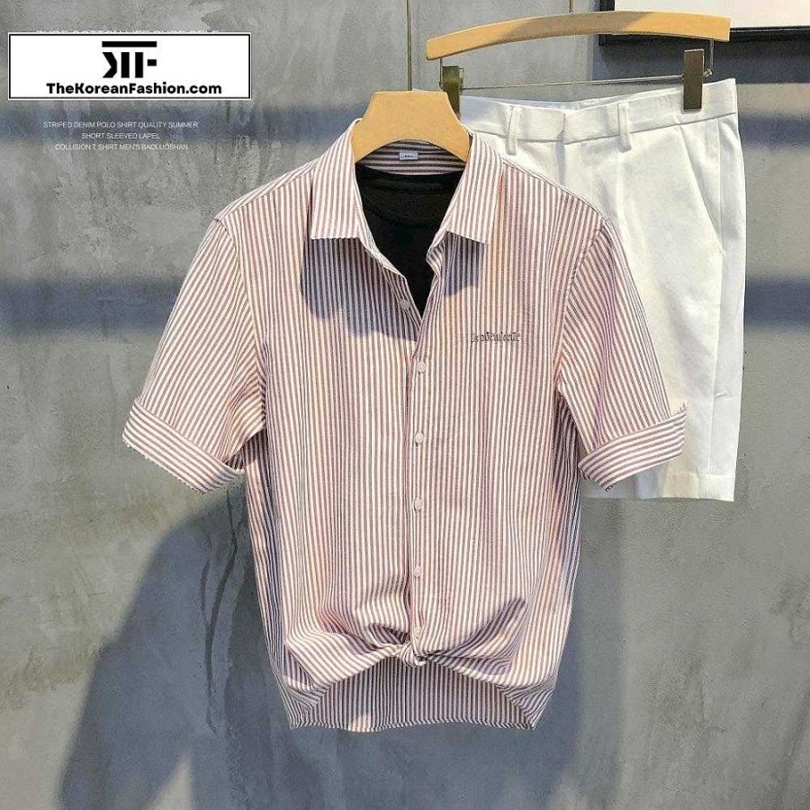 Casual Style Clothes The Korean Fashion | Embroidered Casual Striped Shirt