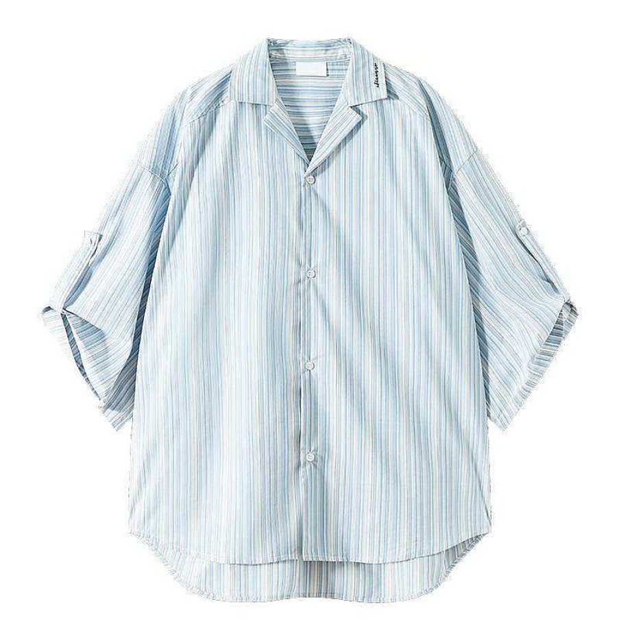 Clothing The Korean Fashion | Blue Striped Shirt Light Blue