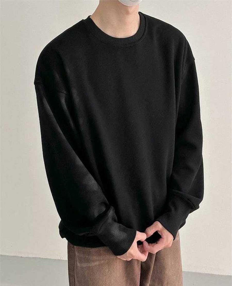 Clothing The Korean Fashion | Solid Color Round Neck Sweatshirt