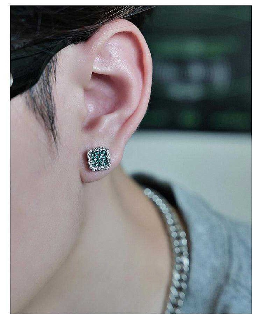 Accs & Bags & Shoes The Korean Fashion | Square Diamond Stud Earrings Green