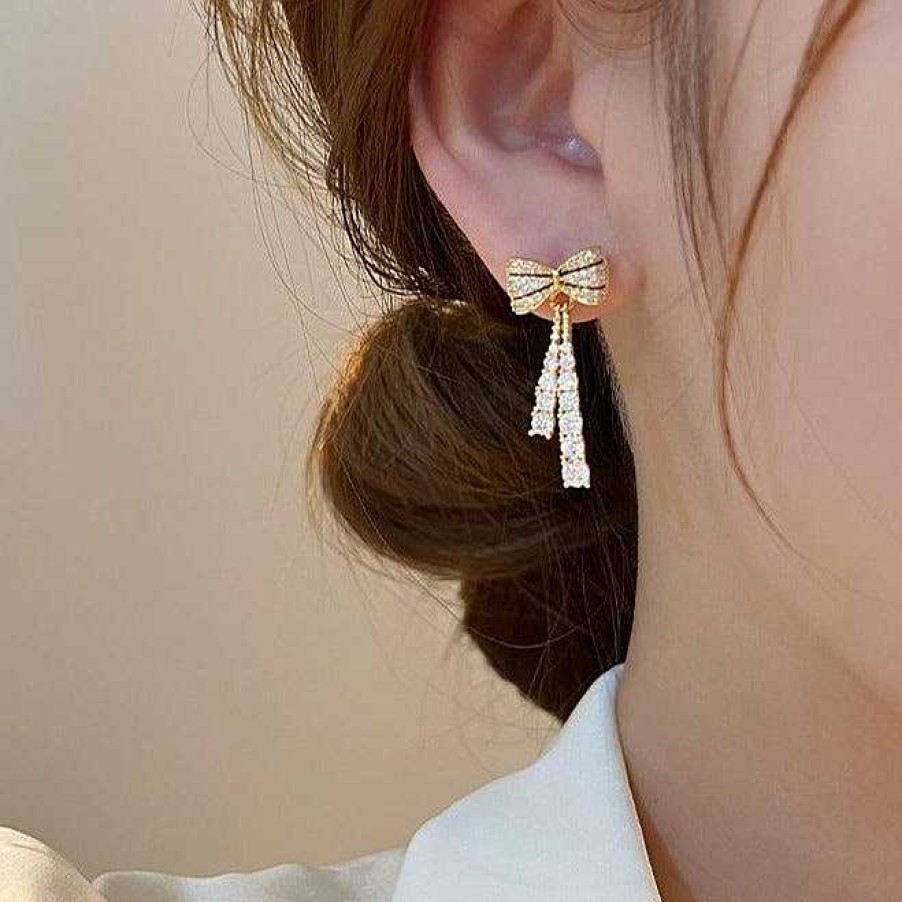 Women The Korean Fashion Earrings | Bow-Knot Crystal Earrings Butterfly Earrings