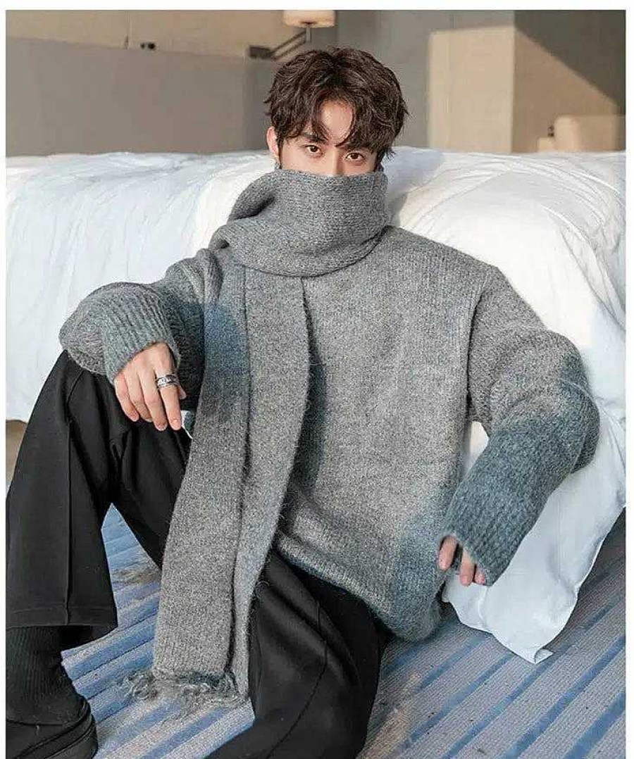 Clothing The Korean Fashion | Thickened Turtleneck Sweater With Scarf