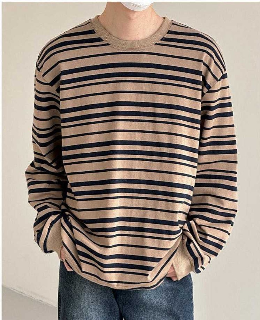 Clothing The Korean Fashion | Drape Striped Long Sleeve Shirt