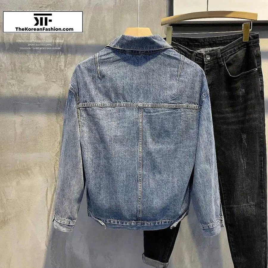 Casual Style Clothes The Korean Fashion | Casual Washed Short Denim Jacket Blue