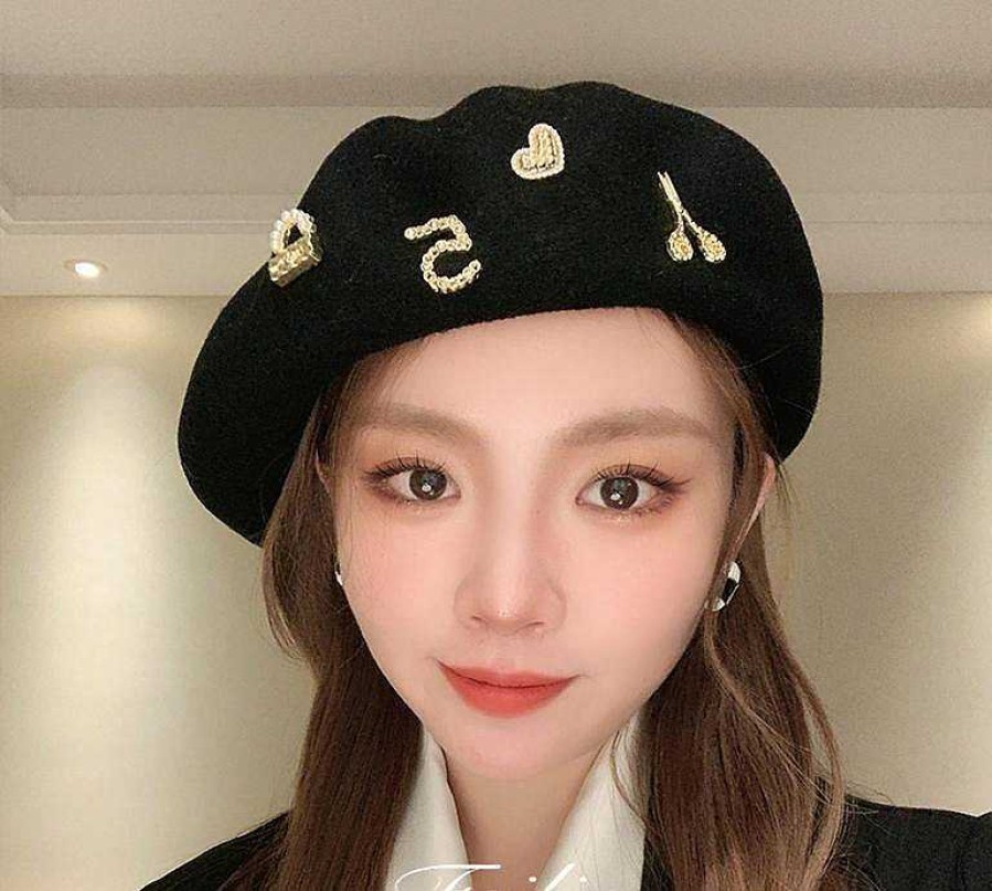 Women The Korean Fashion Hair Accessories | Winter Painter Hat Black