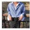 Clothing The Korean Fashion | Two-Piece Striped Shirt Light Blue Stripe