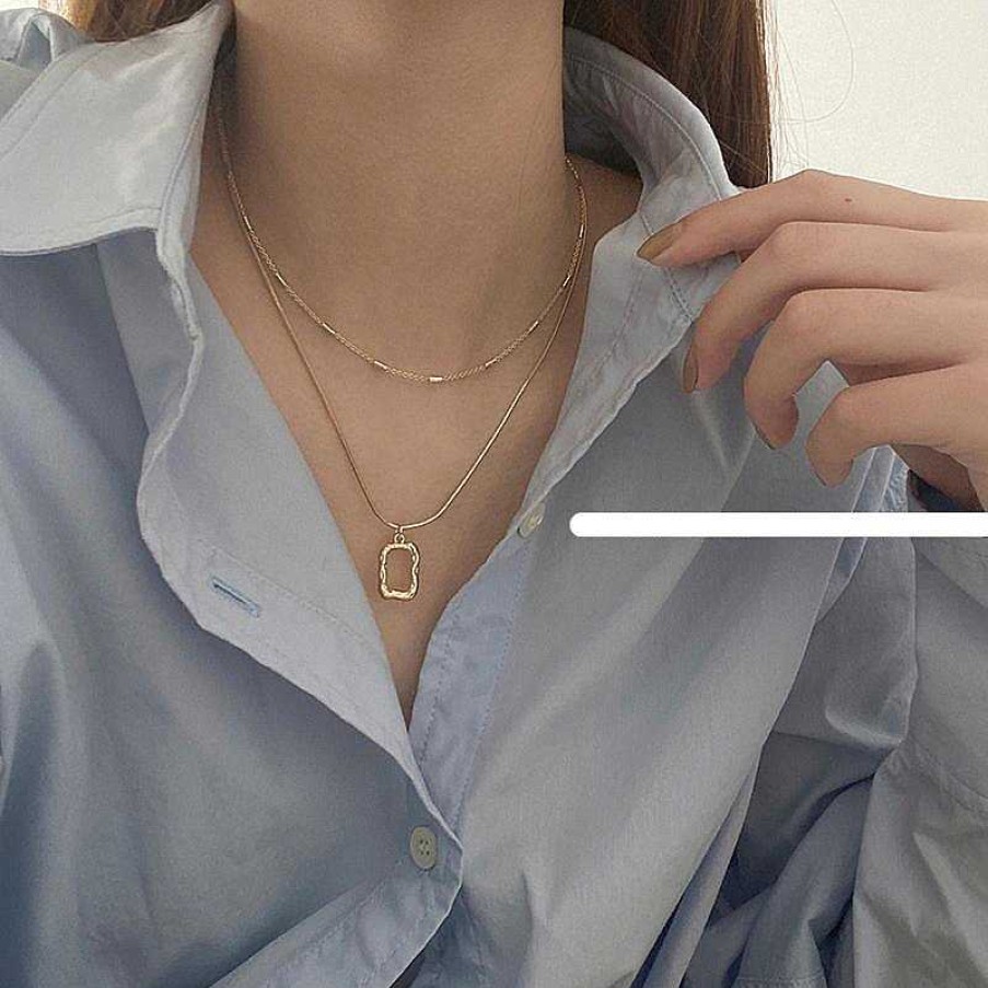 Women The Korean Fashion Necklaces | Double Layered Square Necklace