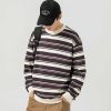 Clothing The Korean Fashion | Round Neck Striped Sweatshirt