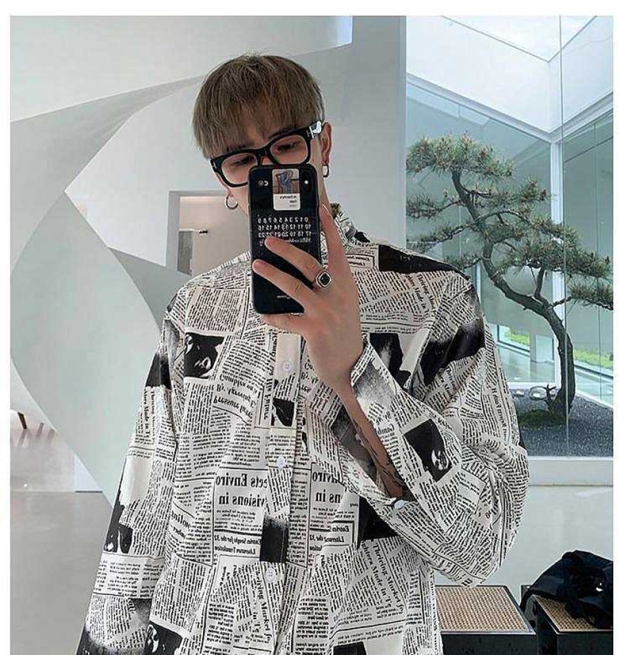 Clothing The Korean Fashion | Newspaper Pattern Shirt As Image