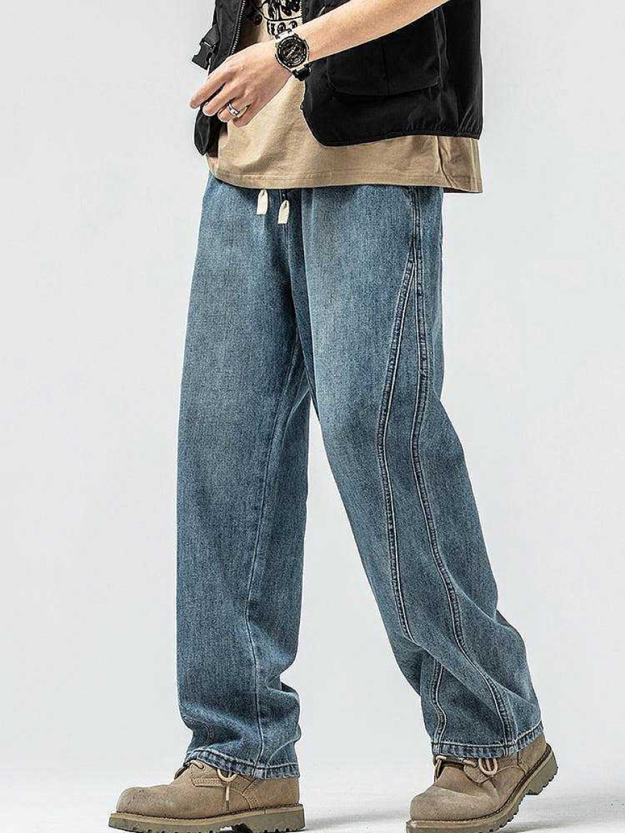 Clothing The Korean Fashion Jeans | Elastic Waist Drawstring Wide-Leg Jeans