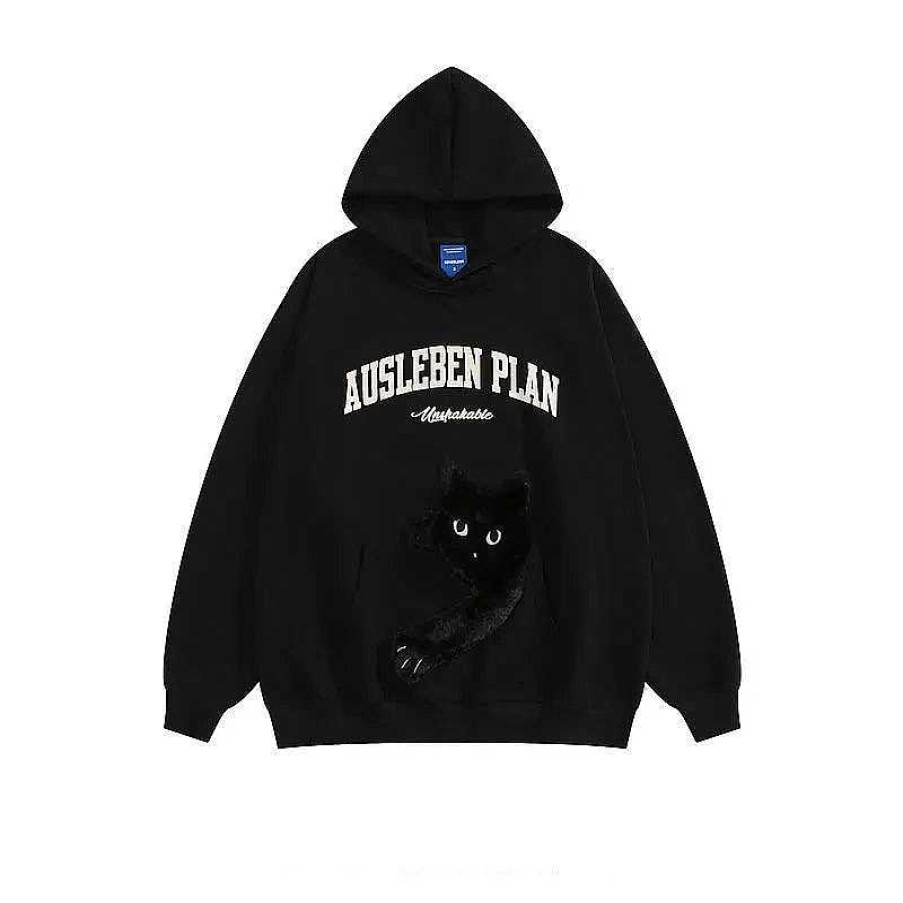 Clothing The Korean Fashion | Plush Embroidered Velvet Hooded Sweatshirt