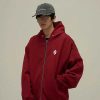 Clothing The Korean Fashion | Embroide Hooded Sweatshirt Red