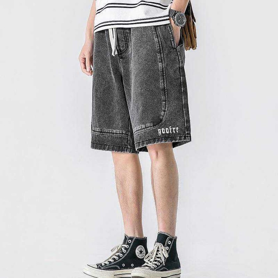 Clothing The Korean Fashion Shorts | Washed Wide-Leg Denim Shorts Black