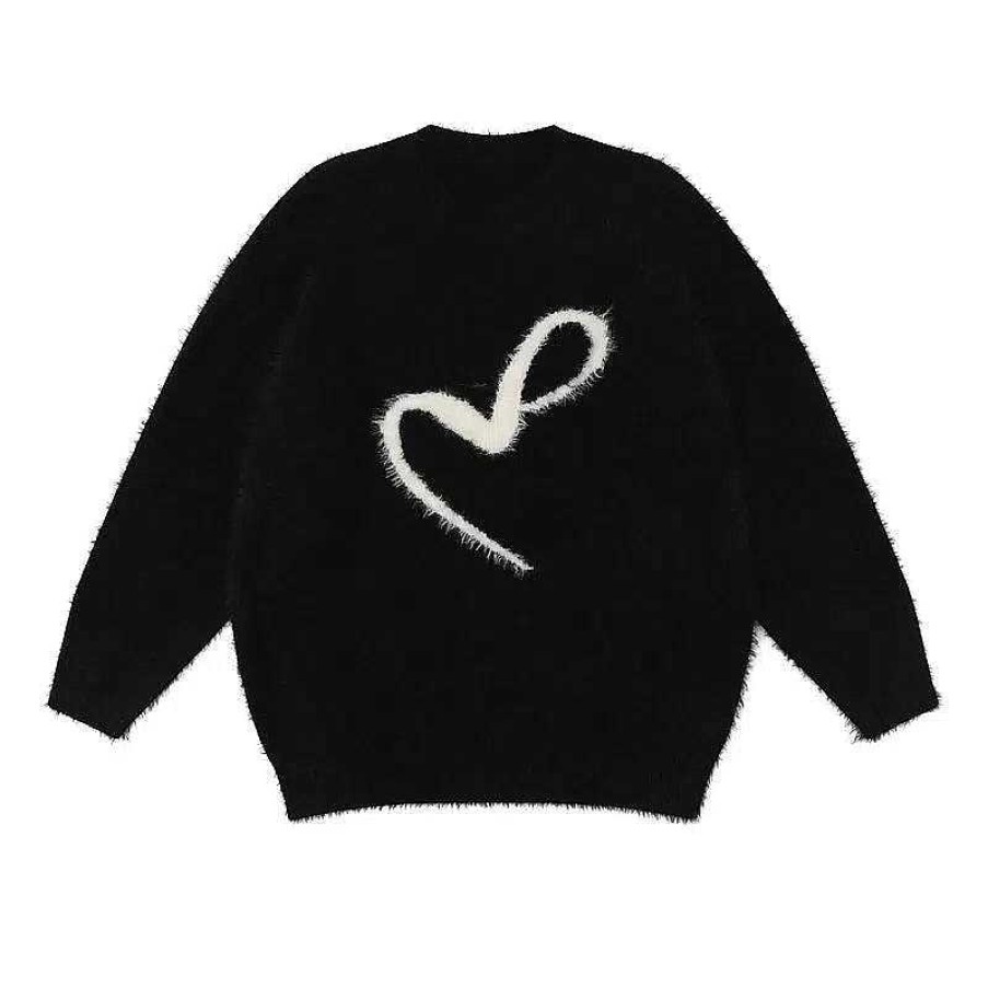 Clothing The Korean Fashion | Printed Furry Sweater Black