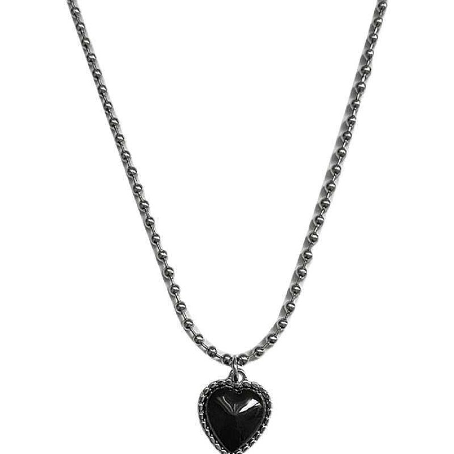 Women The Korean Fashion Necklaces | Black Love Pendant Necklace Silver