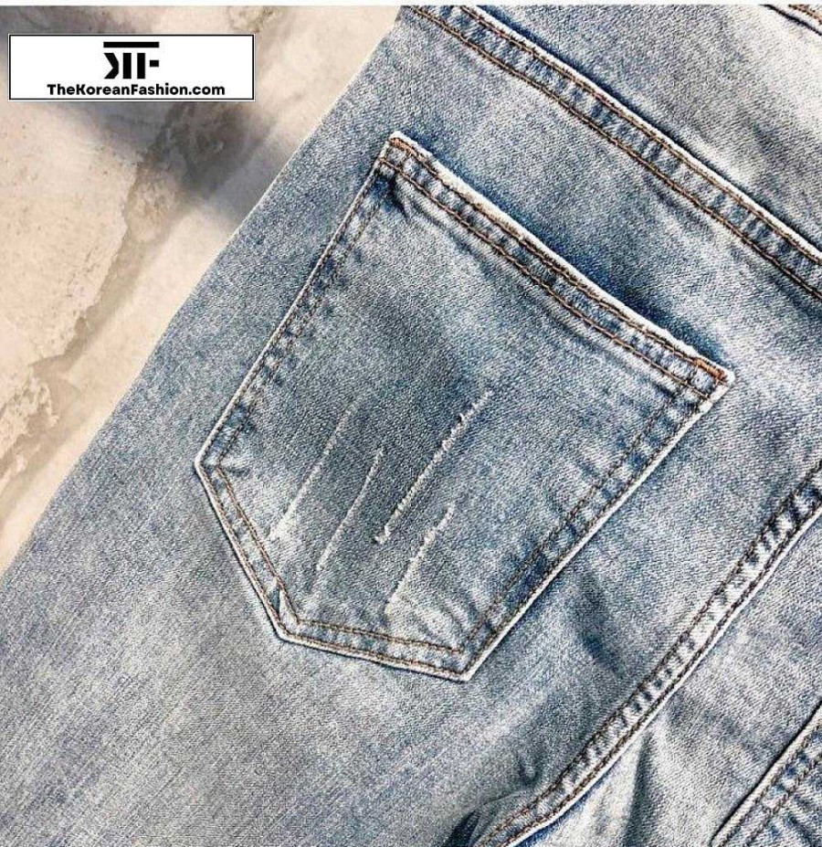 Clothing The Korean Fashion Jeans | Summer Washed Slim Jeans Washed Blue