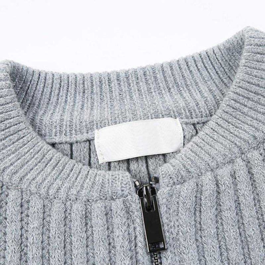 Clothing The Korean Fashion | Short Zipper Knit Cardigan