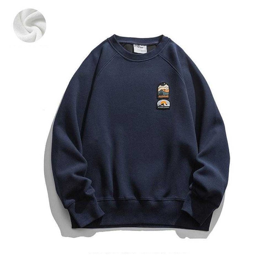 Clothing The Korean Fashion | Embroidered Logo Round Neck Pullover Sweatshirt