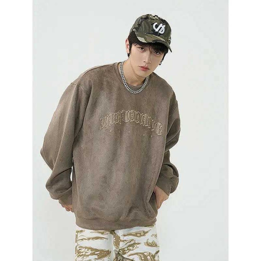 Clothing The Korean Fashion | Long-Sleeved Oversize Suede Sweatshirt