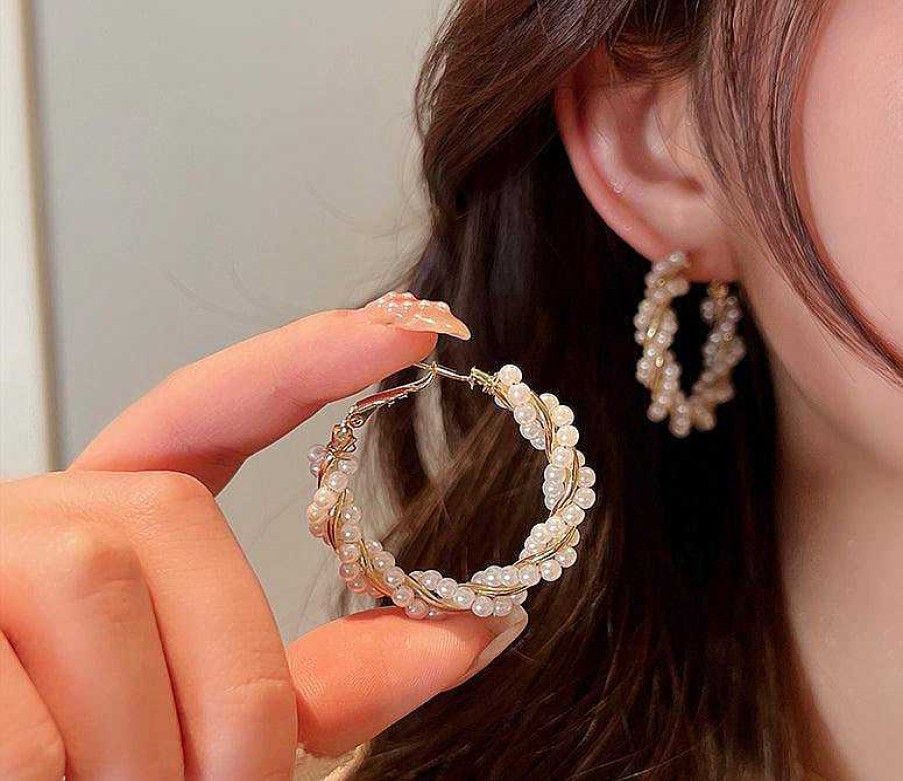 Women The Korean Fashion Earrings | Pearl Hoop Earrings Pearl Earrings