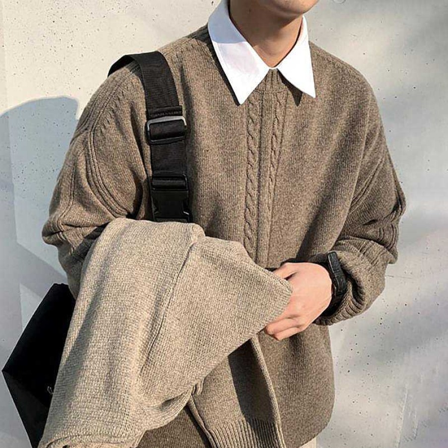 Clothing The Korean Fashion | Pullover Twist Sweater Brown