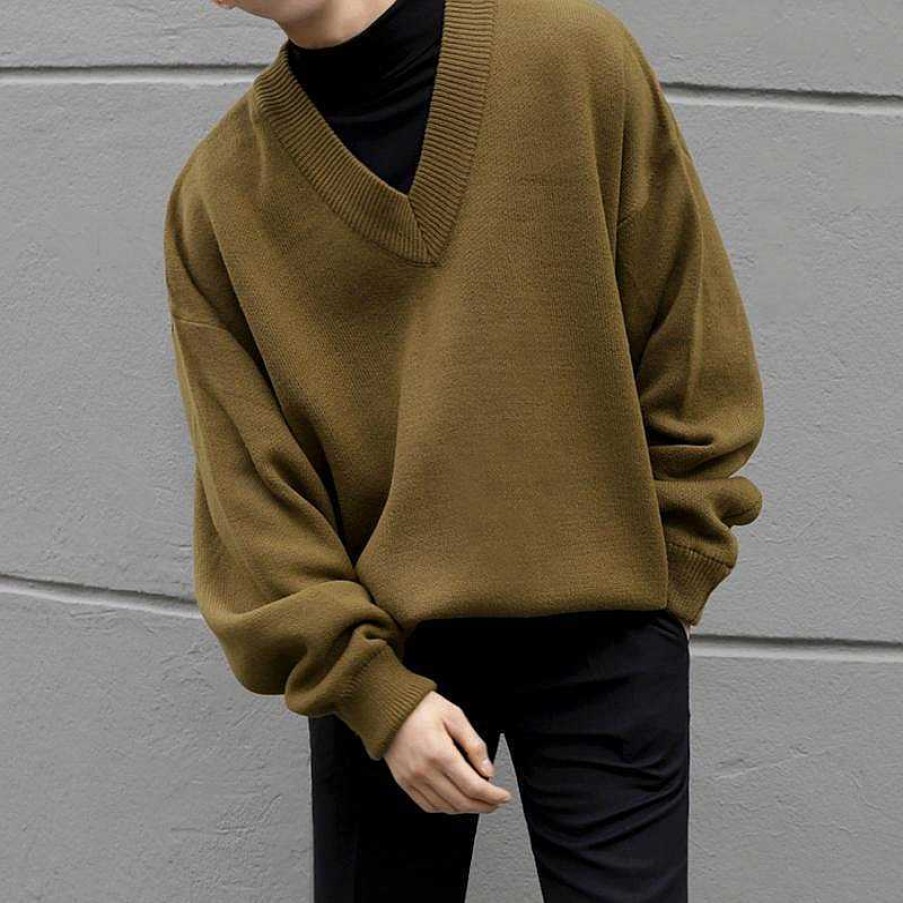 Clothing The Korean Fashion | Autumn V-Neck Dark Green