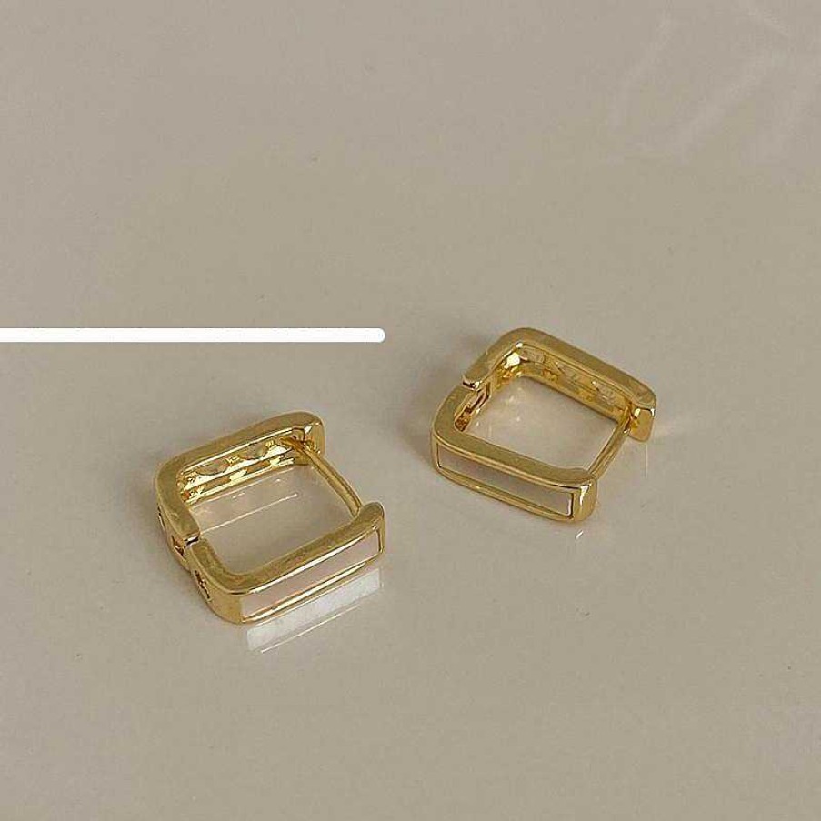 Women The Korean Fashion Earrings | Square Shell Earrings Golden Pair