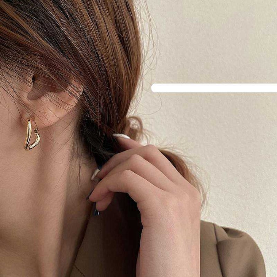 Women The Korean Fashion Earrings | Irregular Metal Twisted Earrings Golden