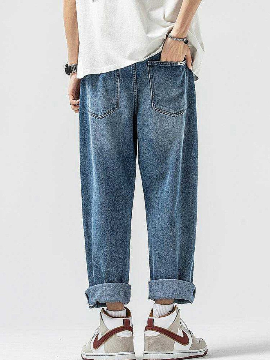 Clothing The Korean Fashion Jeans | Basic Wide-Leg Drape Jeans Blue