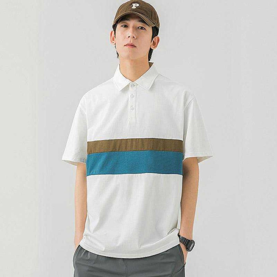 Clothing The Korean Fashion | Lapel Breathable Stripe Polo T-Shirt