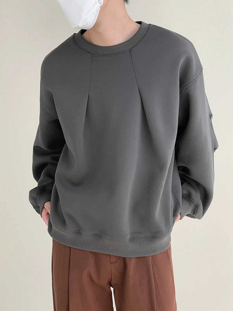 Clothing The Korean Fashion | Solid Color Round Neck Sweatshirt