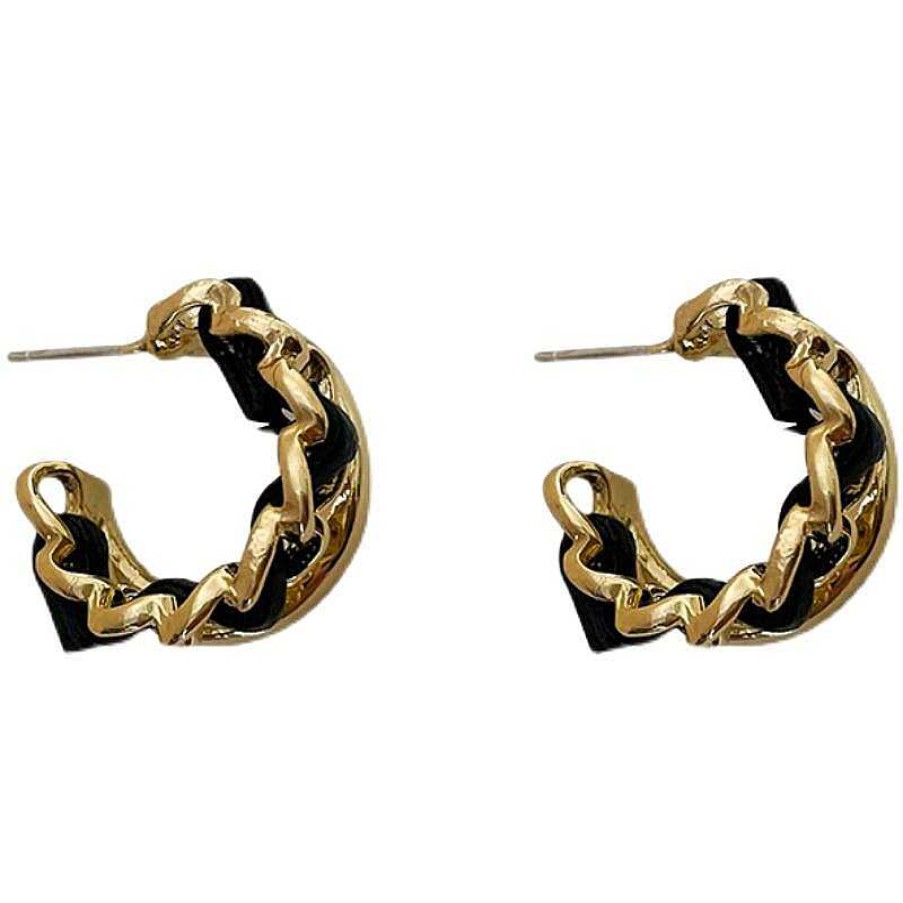 Women The Korean Fashion Earrings | Black C-Shaped Earrings Gold