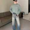 Clothing The Korean Fashion Jeans | Light Wide-Leg High Waist Mopping Pants Blue