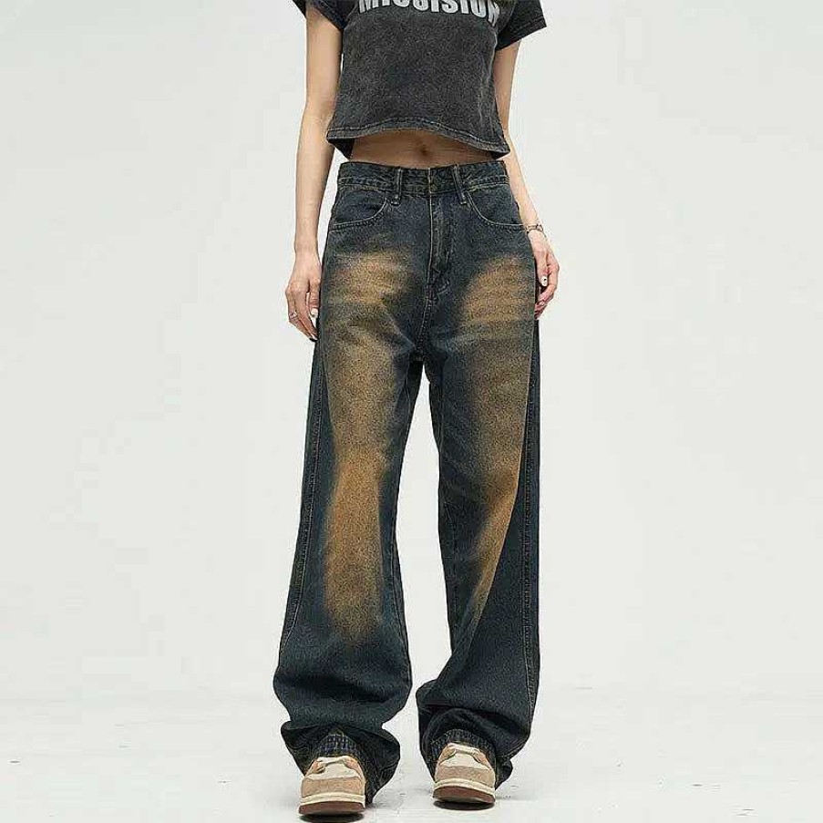 Clothing The Korean Fashion Jeans | Yellow Mud High Waist Jeans Yellow Mud Color