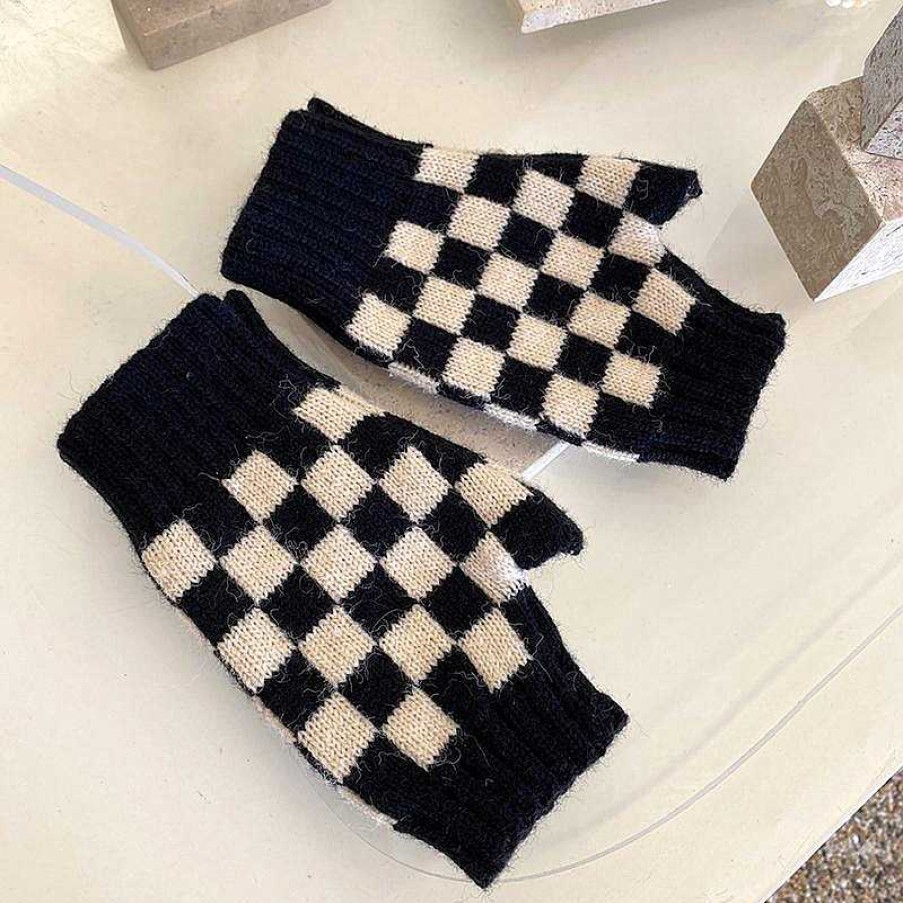 Women The Korean Fashion | Gloves Checkerboard