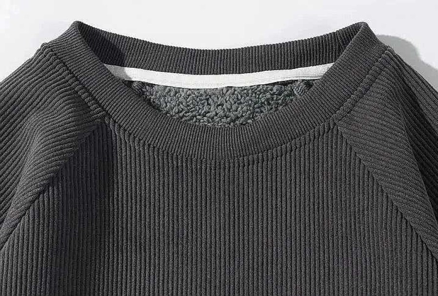 Clothing The Korean Fashion | Fleece Corduroy Velvet Crew Neck Sweatshirt