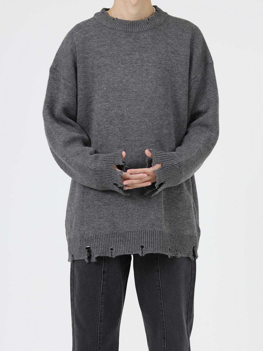 Clothing The Korean Fashion | Ripped Round Neck Sweater