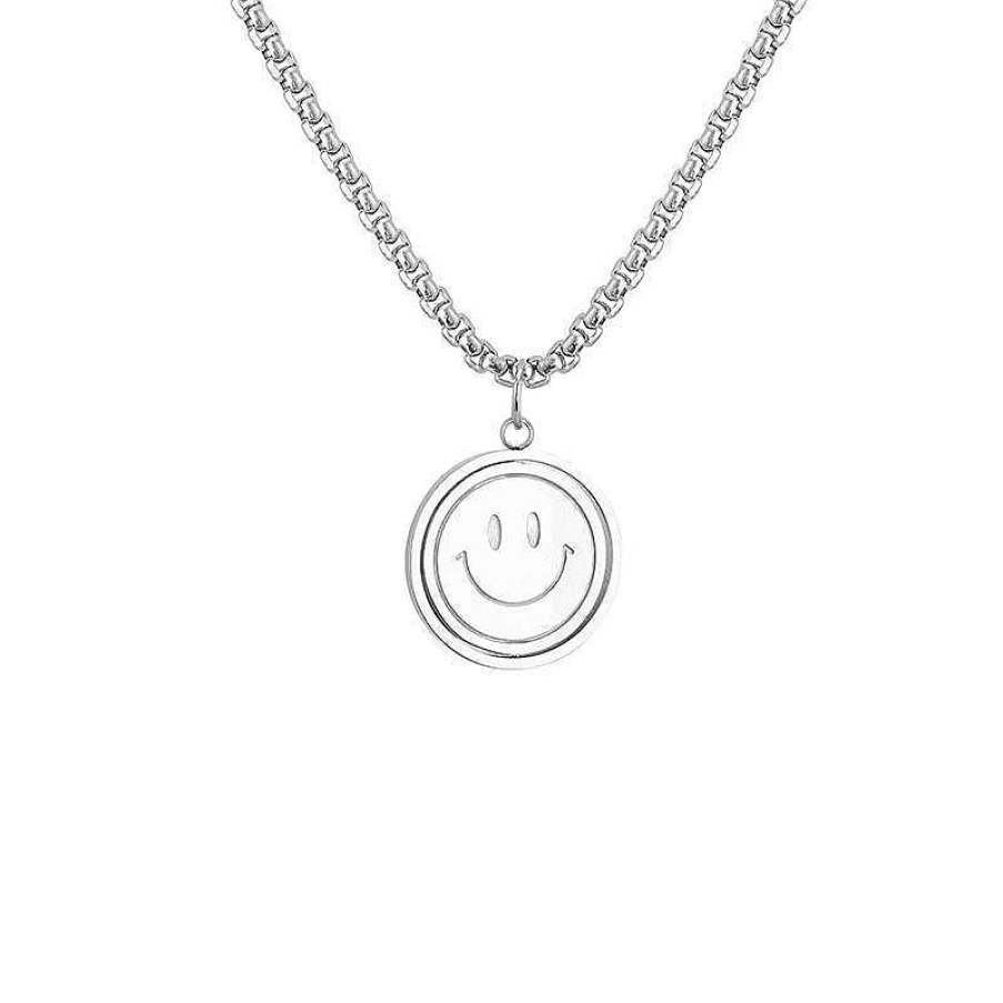 Women The Korean Fashion Necklaces | Hip-Hop Smiley Face Necklace Sliver