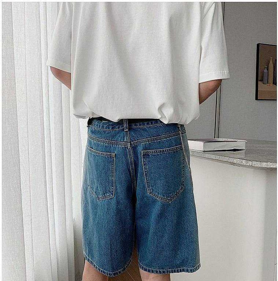 Clothing The Korean Fashion Shorts | Washed Denim Shorts With Chain