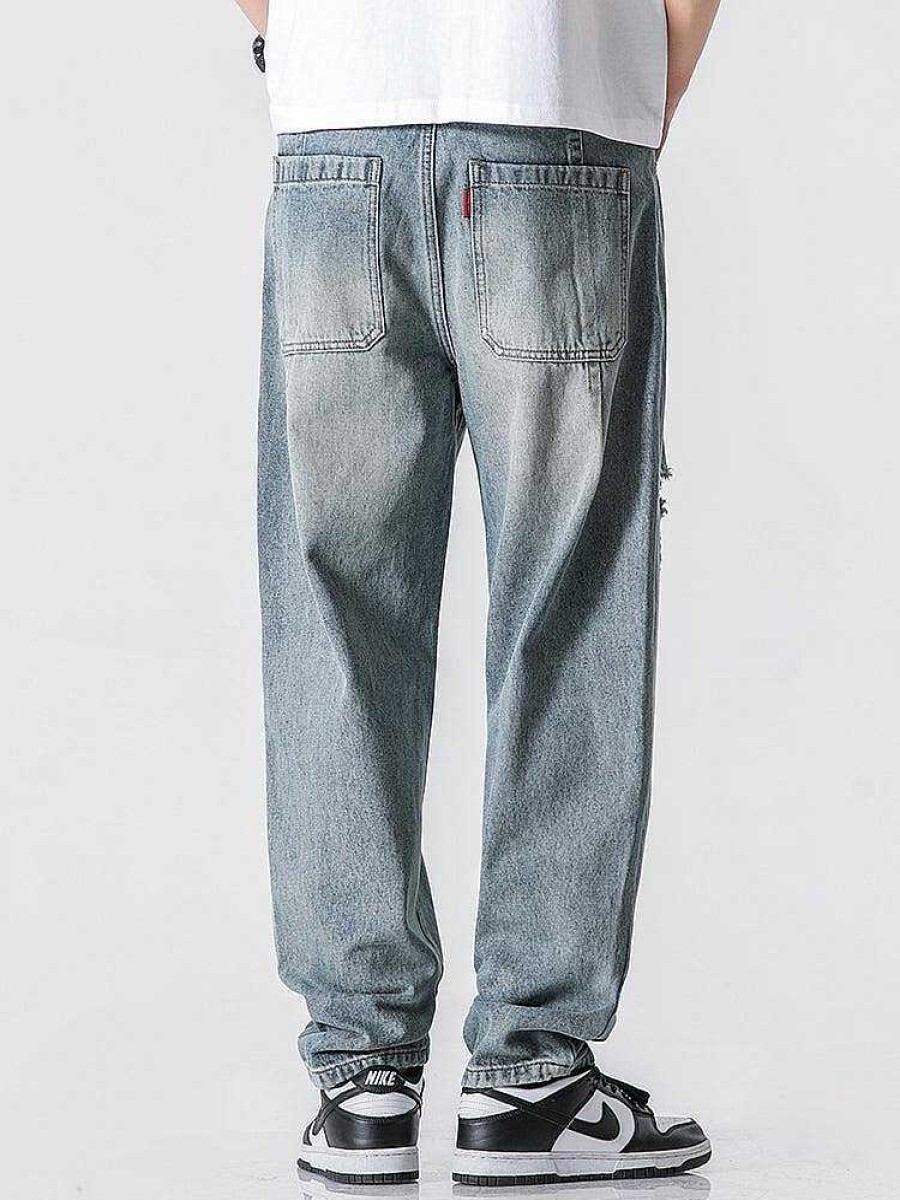 Clothing The Korean Fashion Jeans | Straight Ripped Washed Jeans Light Blue