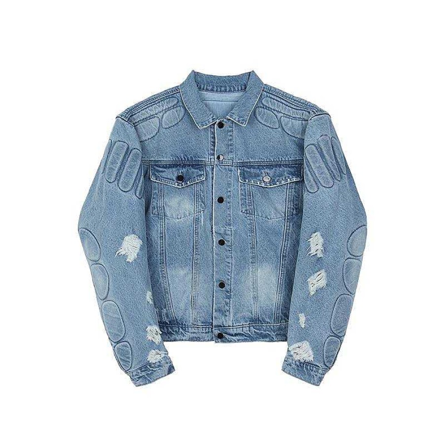 Clothing The Korean Fashion | Lapel Collar Ripped Denim Jacket