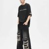 Clothing The Korean Fashion Jeans | Wide Leg Ripped Jeans