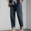 Clothing The Korean Fashion Jeans | Dark Tooling Jeans Blue