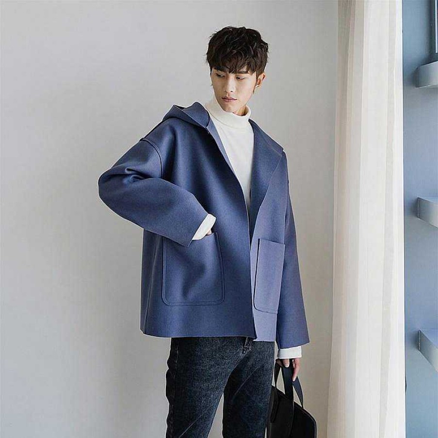 Clothing The Korean Fashion | Woolen Coat Blue